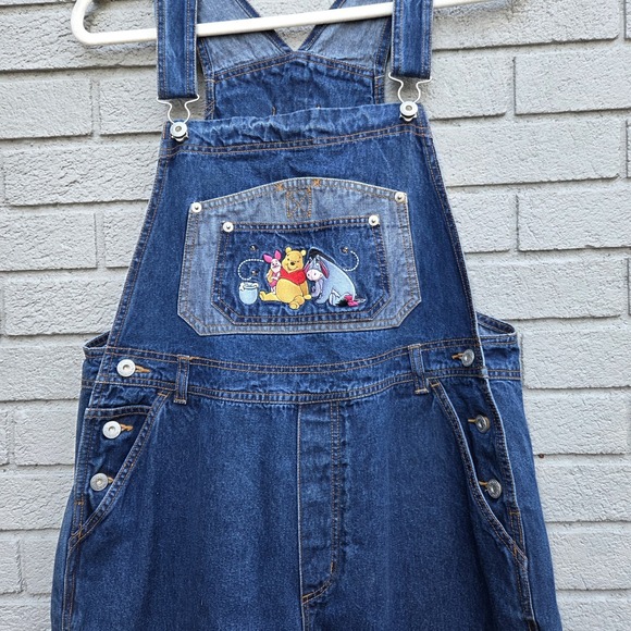 Vintage Disney Winnie the Pooh Overalls Women 16 Piglet Eeyore Embroidered Jeans - Picture 2 of 10
